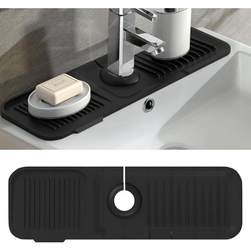 foto del prodotto nero lavello splashback rubinetto asciugatura tappetino di scarico in silicone vaschetta di sgocciolamento in silicone lavello tappetino di rubinetto