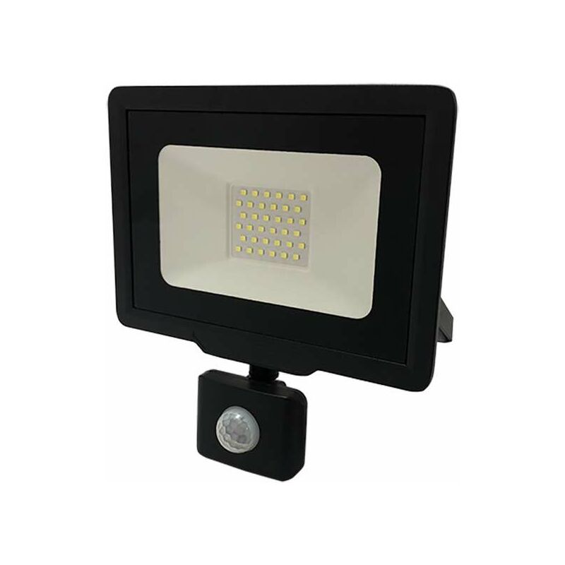 foto del prodotto nero proiettore led 30w 150w con rilevatore ip65 2400lm natural white 4500k