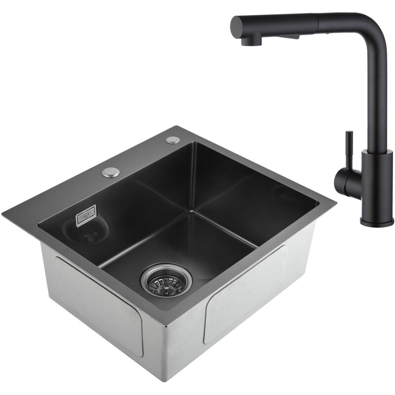 foto del prodotto nero pvd nano lavello da cucina 50 x 45 x 18.5 cm nero rubinetto da cucina tirabile in acciaio inossidabile cecipa