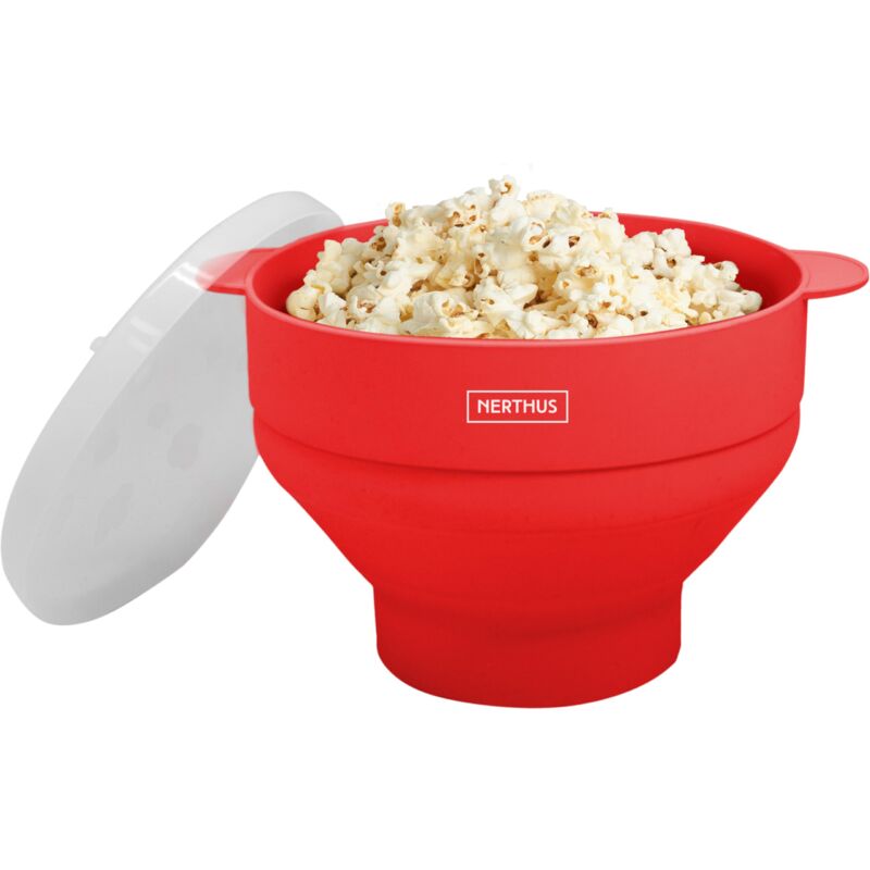 foto del prodotto nerthus fih 1232 contenitore per popcorn. palcorn per microonde con manici e coperchio. realizzato in silicone di alta qualit . pieghevole.