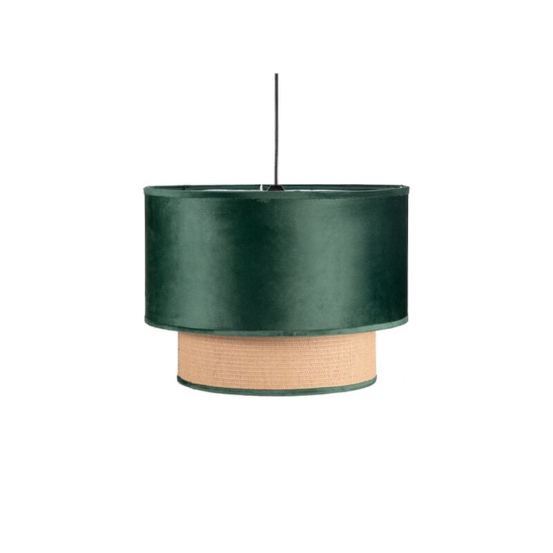 foto del prodotto nerva lampada a sospensione di 2 paralumi velluto verde e iuta fabrilmap fabrilamp