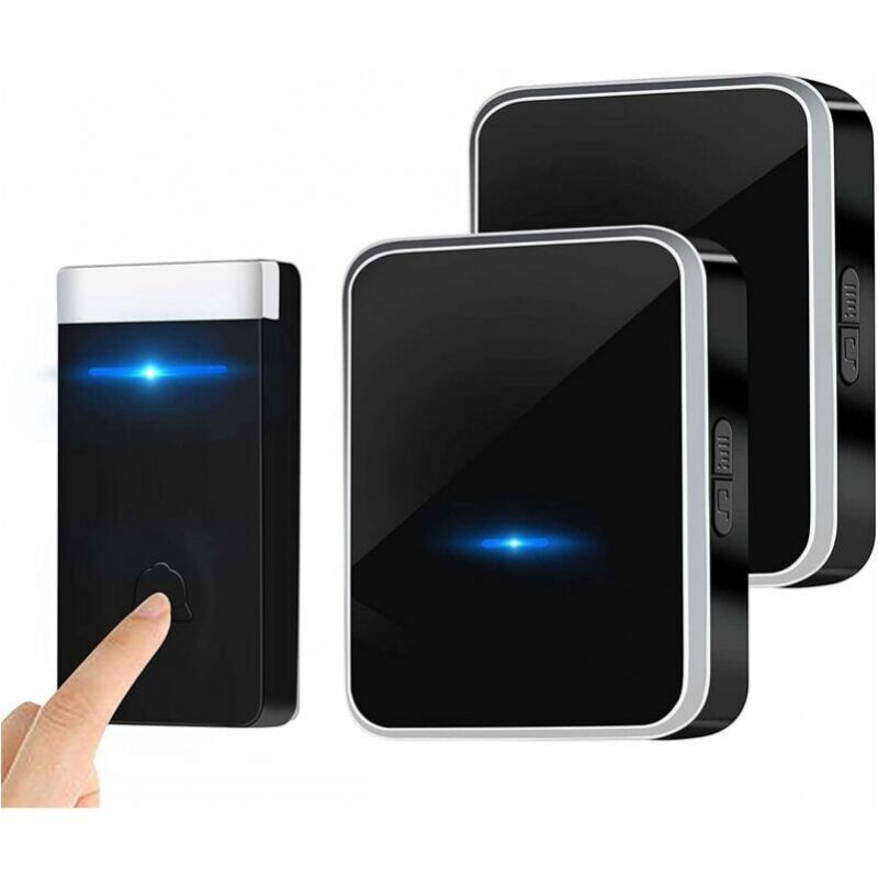 foto del prodotto nessuna batteria richiesta campanello wireless, kit campanello elettronico impermeabile con 2 ricevitori plug in, portata 150 m, 45 melodie a 4