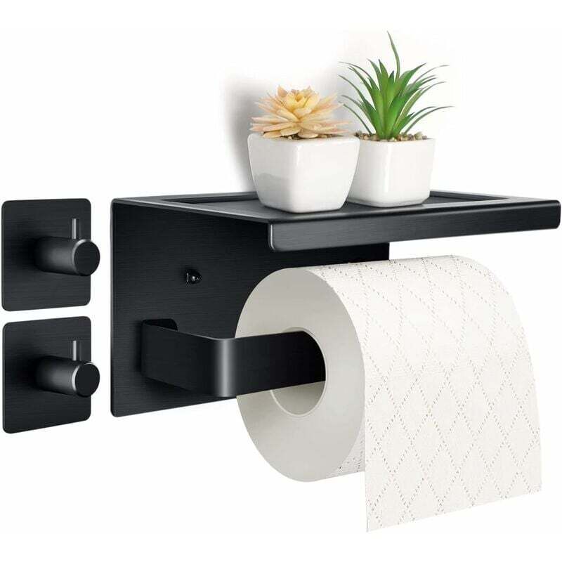 foto del prodotto nessuna perforazione necessaria per porta carta igienica porta carta igienica in alluminio con ripiano da 17 cm, porta carta igienica autoadesiva con 2 ganci adesivi, porta carta igienica a parete per