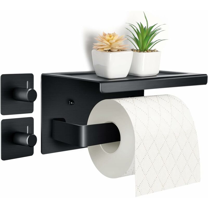 foto del prodotto nessuna perforazione necessaria per porta carta igienica porta carta igienica in alluminio con ripiano da 17 cm, porta carta igienica autoadesiva con