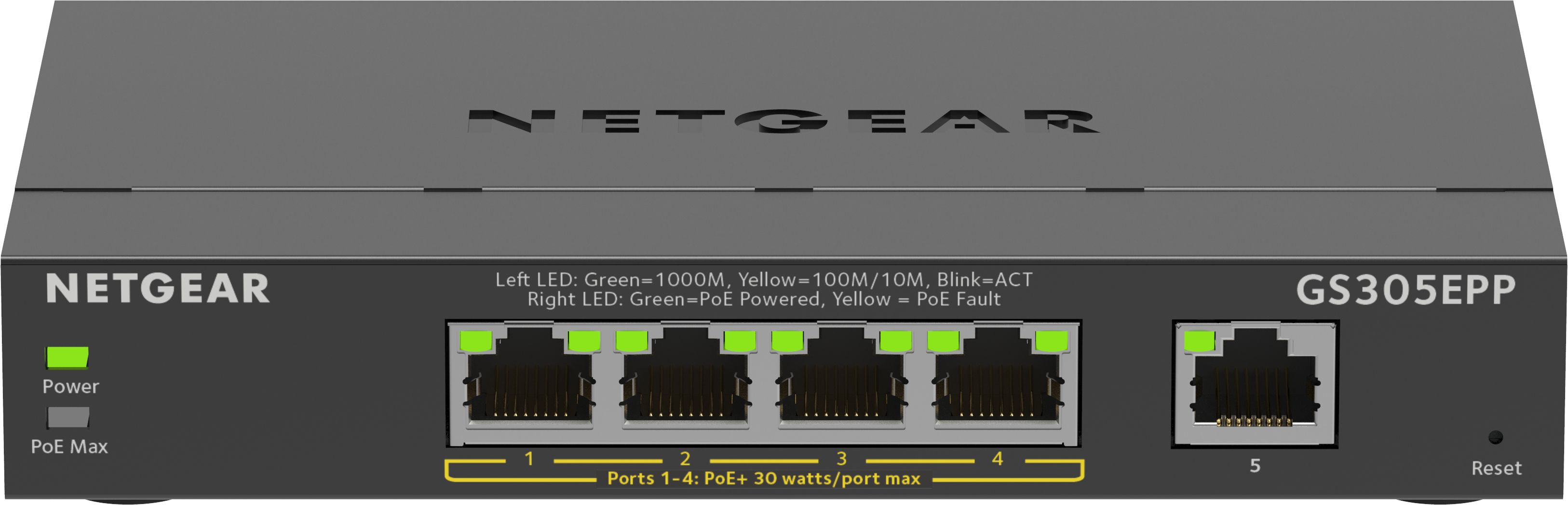 foto del prodotto netgear 5 port gigabit ethernet high power poe plus switch gs305epp gestito l2 l3 gigabit ethernet 10 100 1000 supporto power over ethernet poe nero