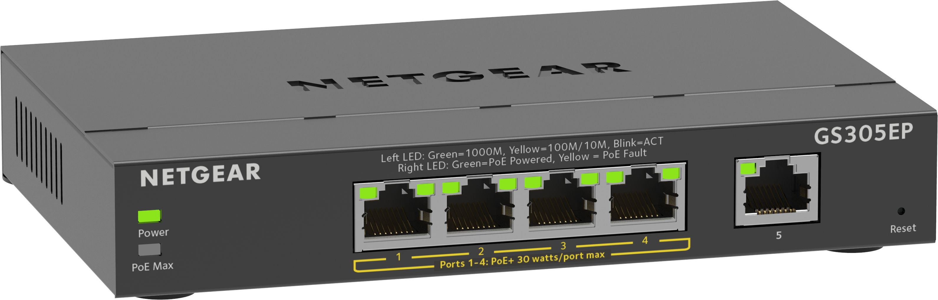 foto del prodotto netgear 5 port gigabit ethernet poe plus switch gs305ep gestito l2 l3 gigabit ethernet 10 100 1000 supporto power over ethernet poe nero