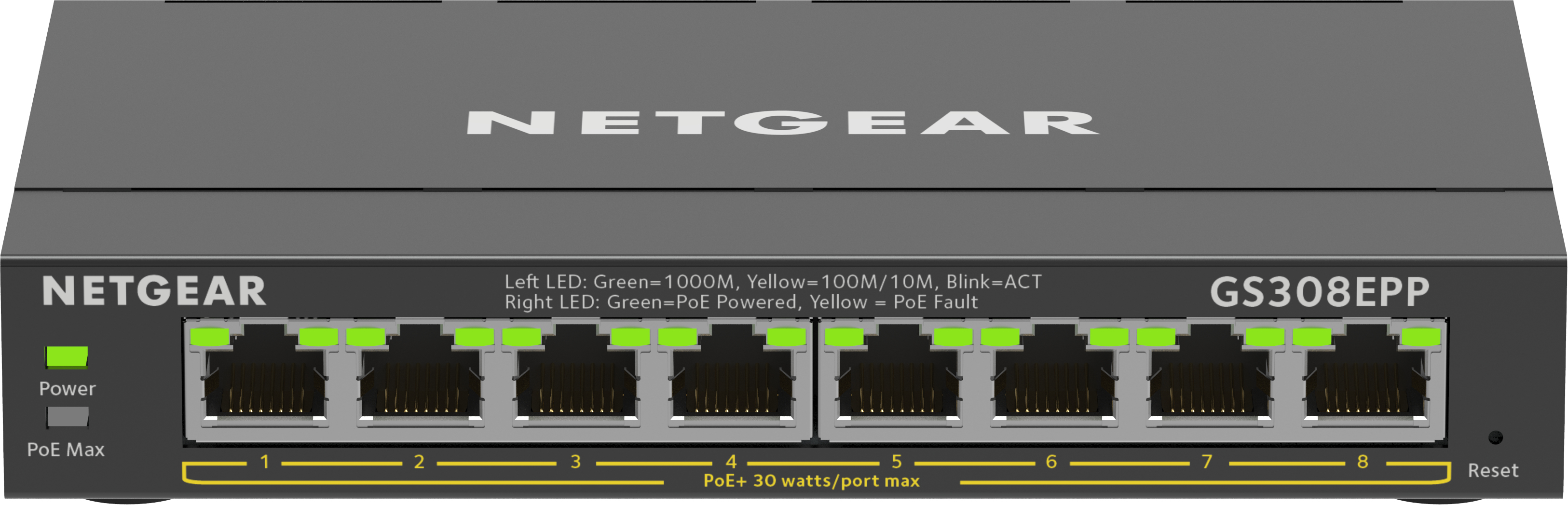foto del prodotto netgear 8 port gigabit ethernet high power poe plus switch gs308epp gestito l2 l3 gigabit ethernet 10 100 1000 supporto power over ethernet poe nero