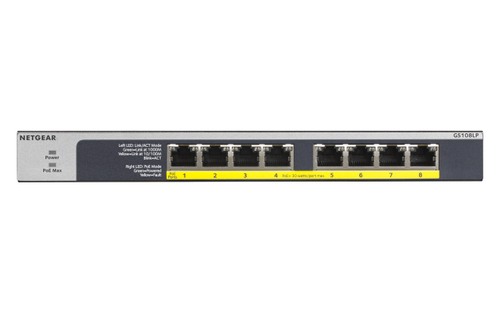 foto del prodotto netgear gs108lp non gestito gigabit ethernet 10 100 1000 supporto power over ethernet poe 1u nero, grigio