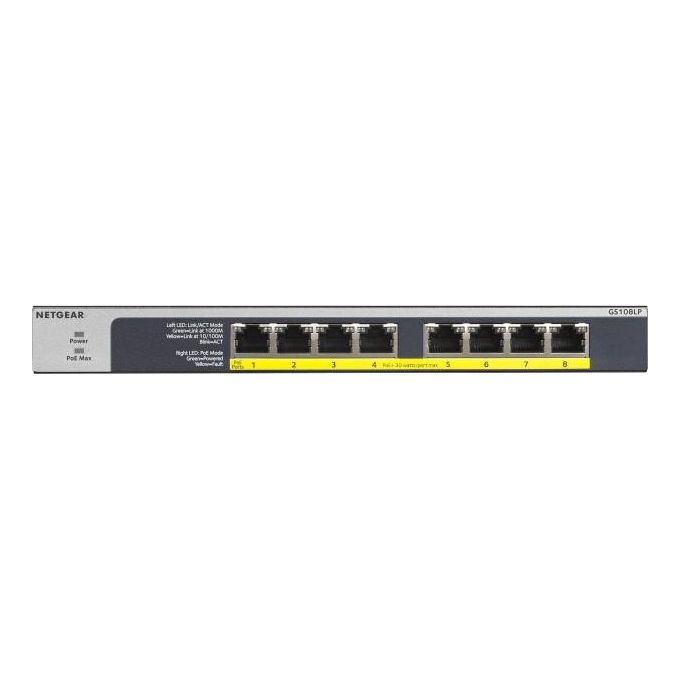 foto del prodotto netgear gs108lp switch 8 x 10-100-1000 poe+ desktop montabile su rack montaggio a parete poe+ 60w alimentazione cc