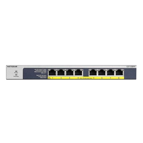foto del prodotto netgear gs108pp non gestito gigabit ethernet 10 100 1000 supporto power over ethernet poe nero