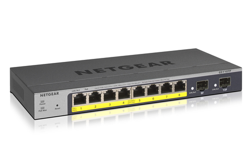 foto del prodotto netgear gs110tp gestito l2 l3 l4 gigabit ethernet 10 100 1000 supporto power over ethernet poe grigio