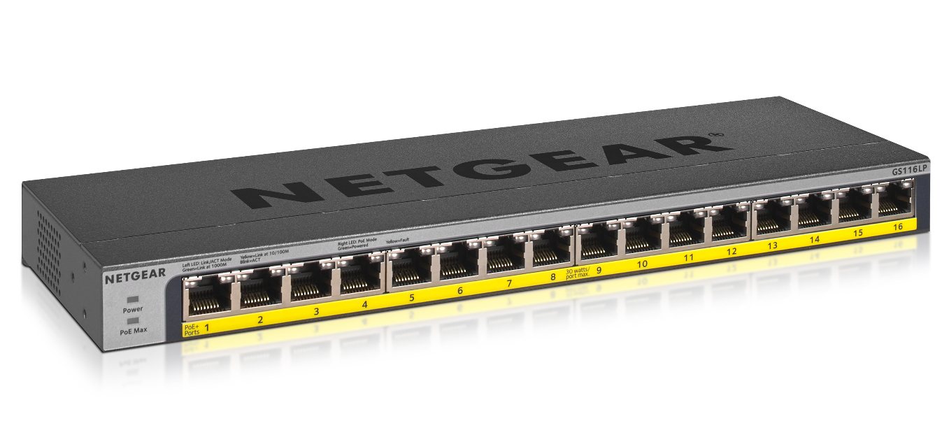foto del prodotto netgear gs116lp non gestito gigabit ethernet 10 100 1000 supporto power over ethernet poe nero