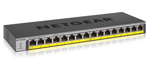 foto del prodotto netgear gs116pp non gestito gigabit ethernet 10 100 1000 supporto power over ethernet poe nero - gs116pp-100eus