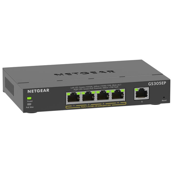 foto del prodotto netgear gs305ep gestito l2 l3 gigabit ethernet 10 100 1000 supporto power over ethernet nero