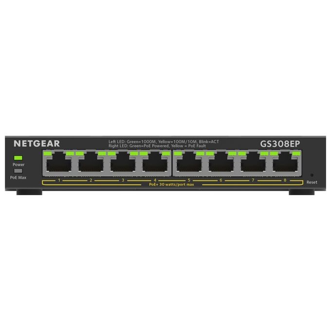 foto del prodotto netgear gs308ep switch gestito l2 l3 gigabit ethernet 10 100 1000 supporto power over ethernet nero