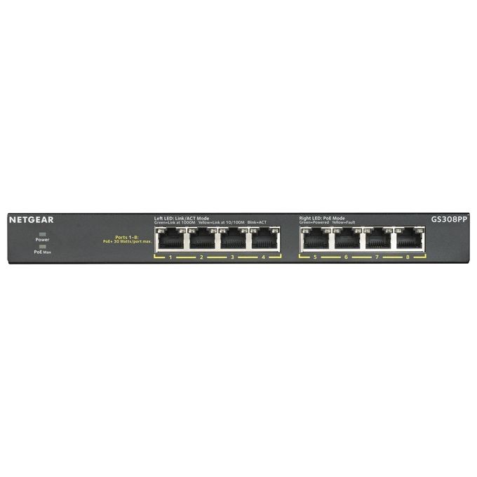 foto del prodotto netgear gs308pp switch non gestito gigabit ethernet 10-100-1000 nero supporto power over ethernet