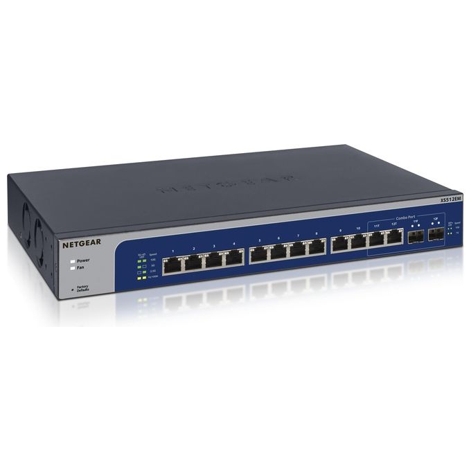 foto del prodotto netgear smart managed plus xs512em switch intelligente 10 x 100-1000-2.5g-5g-10gbase-t 2 x sfp 10 gigabit combo desktop, montabile su rack