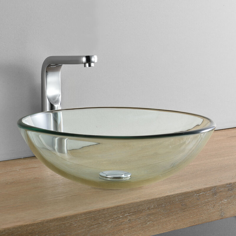 foto del prodotto neu.haus - lavabo rotondo 42 cm lavandino da appoggio in vetro trasparente