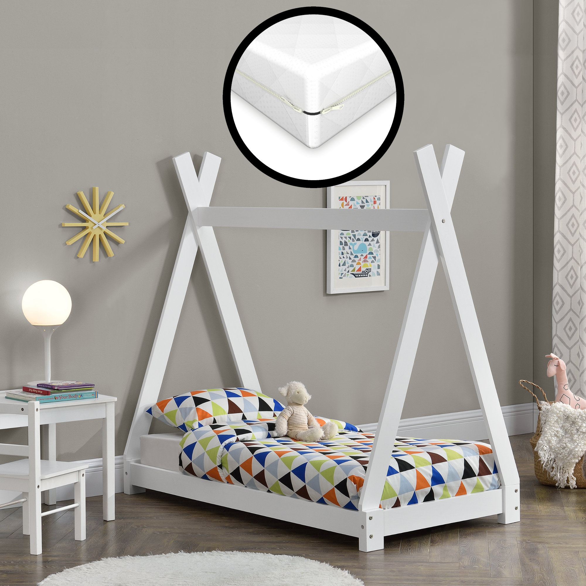 foto del prodotto neu.haus letto per bambini con materasso a schiuma fredda 70 x 140 cm fodera rimovibile ko-tex standard 100 made in