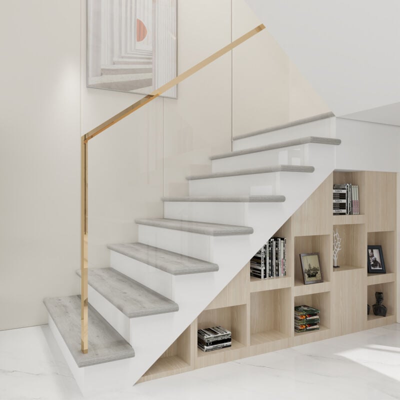 foto del prodotto neu.holz set di 4 profili bunschoten coprigradini arrotondati in pvc 120 x 32 x 4,6 cm effettto rovere grigio