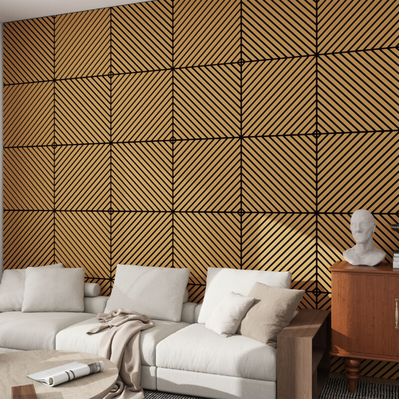 foto del prodotto neu.holz set vang di 16 pannelli murali 3d fonoassorbenti 60x60 cm a listelli diagonali copertura 5,76 m effetto rovere scuro
