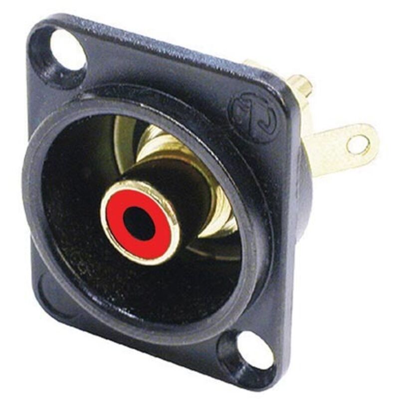 foto del prodotto neutrik - presa phono in custodia a d-shape nera cromata, rondelle di isolamento rosse