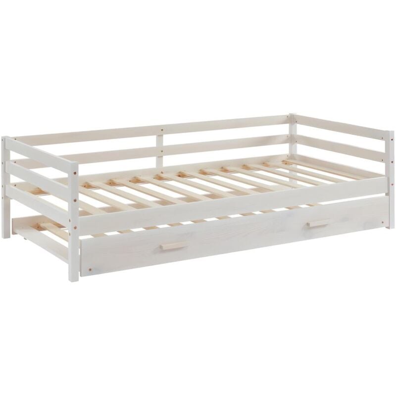 foto del prodotto new version letto singolo con letto estraibile 90 x 190 cm in pino massello sbiancato aedan