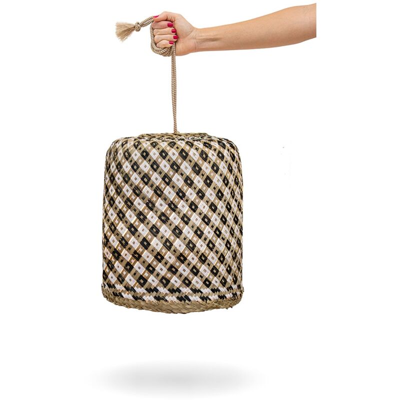 foto del prodotto newgarden benirr s 35x35 cm lampada a sospensione con luce calda a led e batteria ricaricabile. realizzata in spagna con fibre naturali