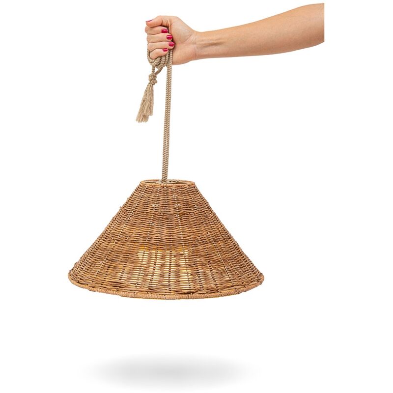 foto del prodotto newgarden calobra lampada a sospensione da 20 cm con luce calda a led e batteria ricaricabile. realizzata in spagna con fibre naturali
