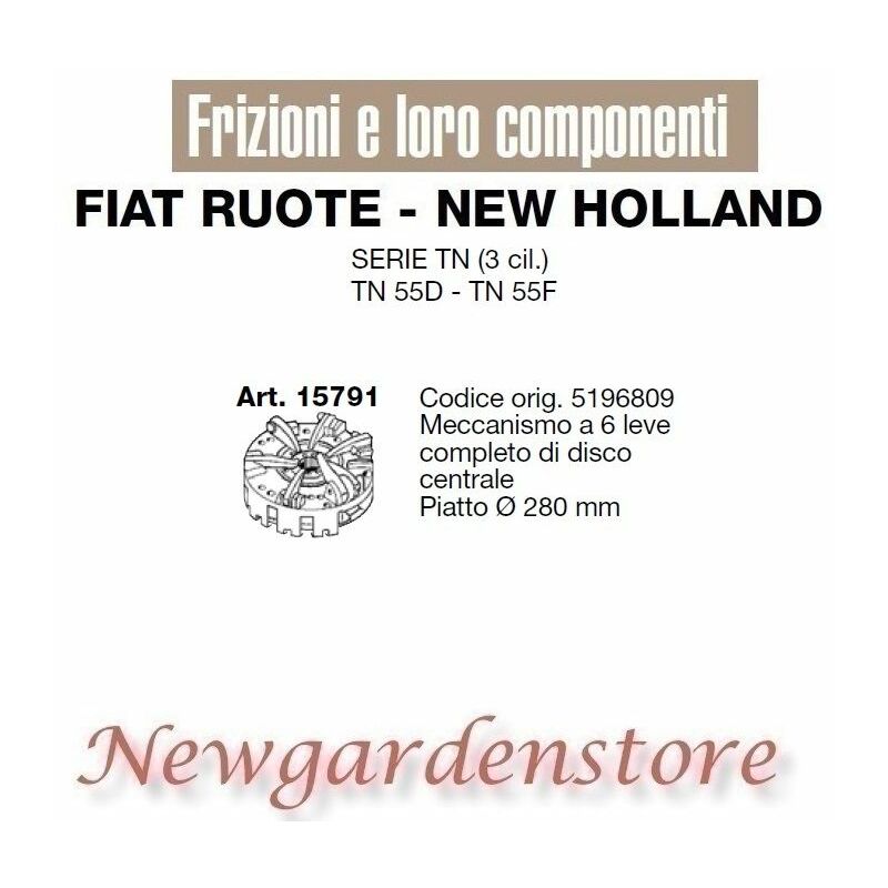 foto del prodotto newgarden frizione 6 leve trattore serie tn 55 d f fiat new holland 15791 280mm 5196809