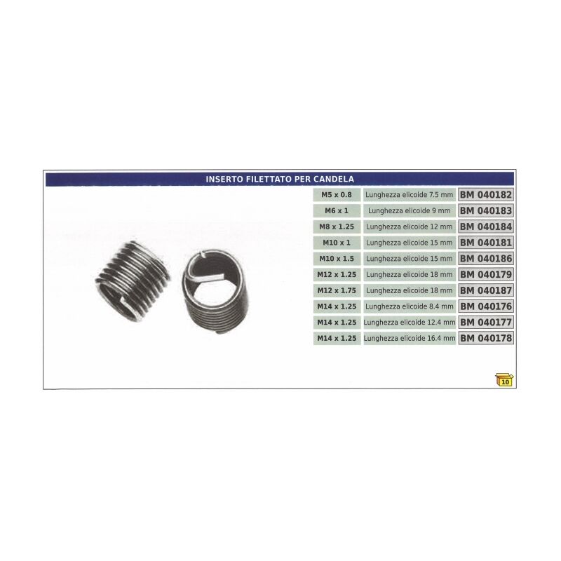 foto del prodotto newgarden inserto filettato per candela m6 x 1 lunghezza elicoidale 9 mm codice 040183