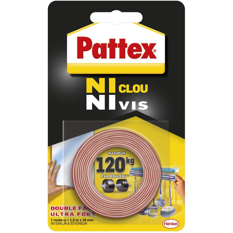 foto del prodotto ni clou ni vis adesivo di fissaggio, 120 kg, 19 mm x 1.5 m pattex