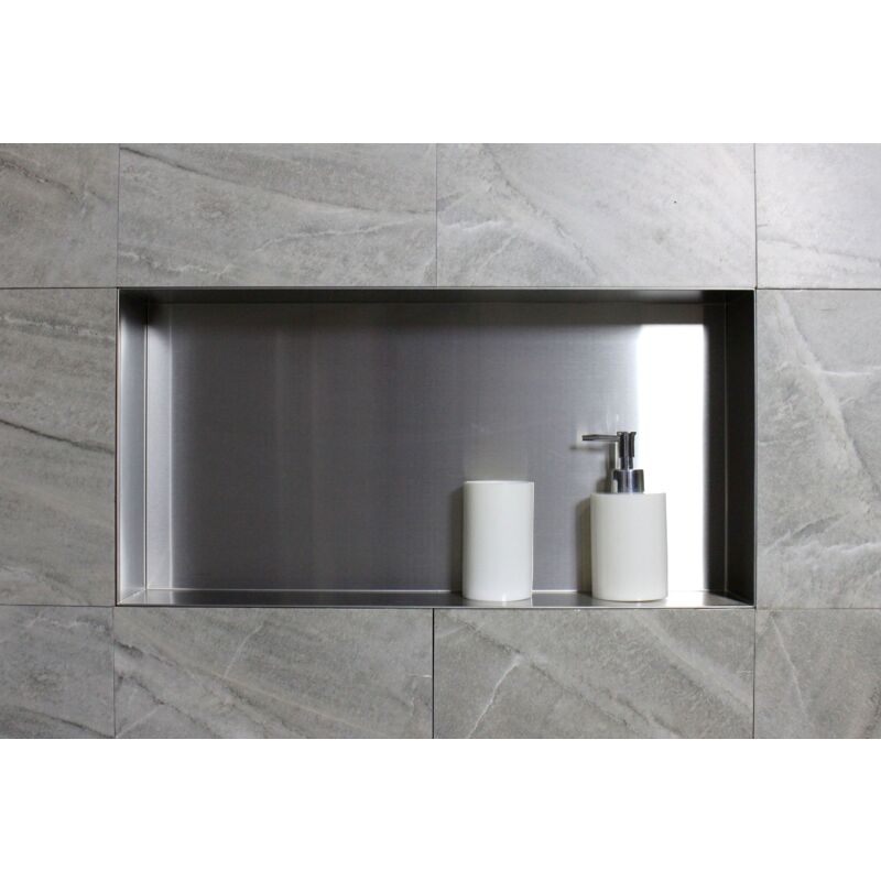 foto del prodotto nicchia da parete in acciaio inox bs603010 senza bordo 60 x 30 x 10 cm colore selezionabile acciaio satinato