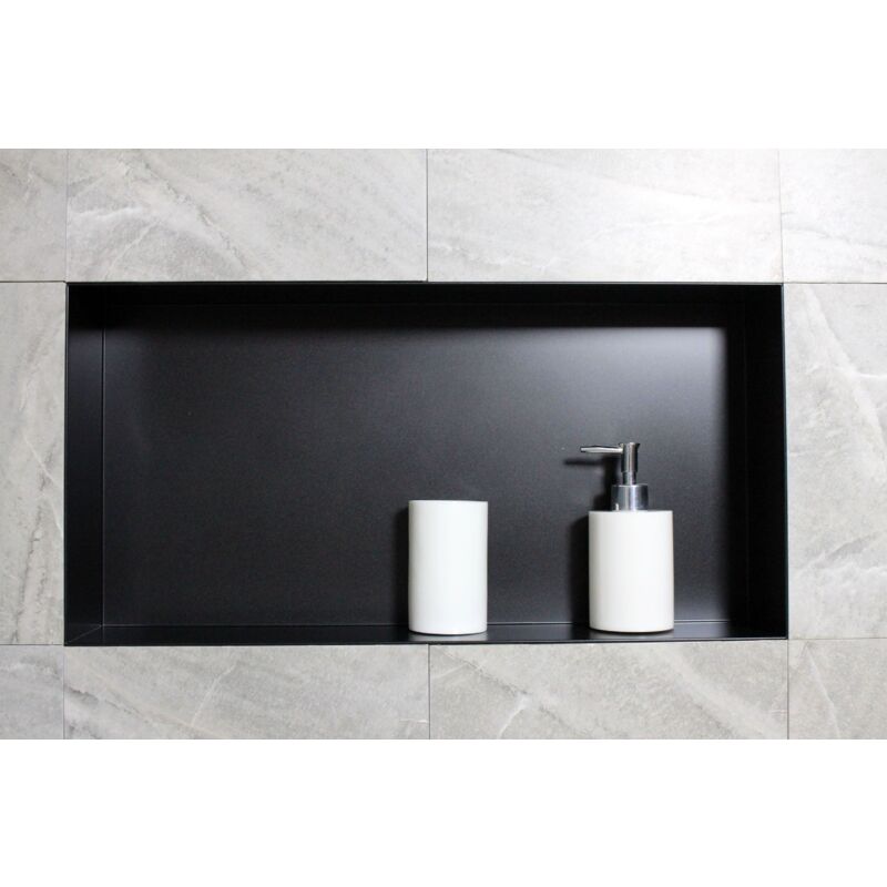 foto del prodotto nicchia da parete in acciaio inox bs603010 senza bordo 60 x 30 x 10 cm colore selezionabile nero