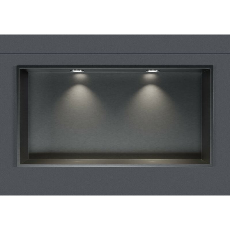 foto del prodotto nicchia da parete nt306010x in acciaio inox con faretti led 30 x 60 x 10 cm a x l x p colore selezionabile gunmetal, 2x spot einbaurahmen chrom