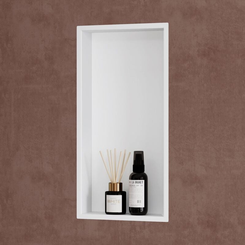 foto del prodotto nicchia doccia da incasso mensola da parete per bagno ripiano integrato porta shampoo 30x60x8.3 cm bianco doporro