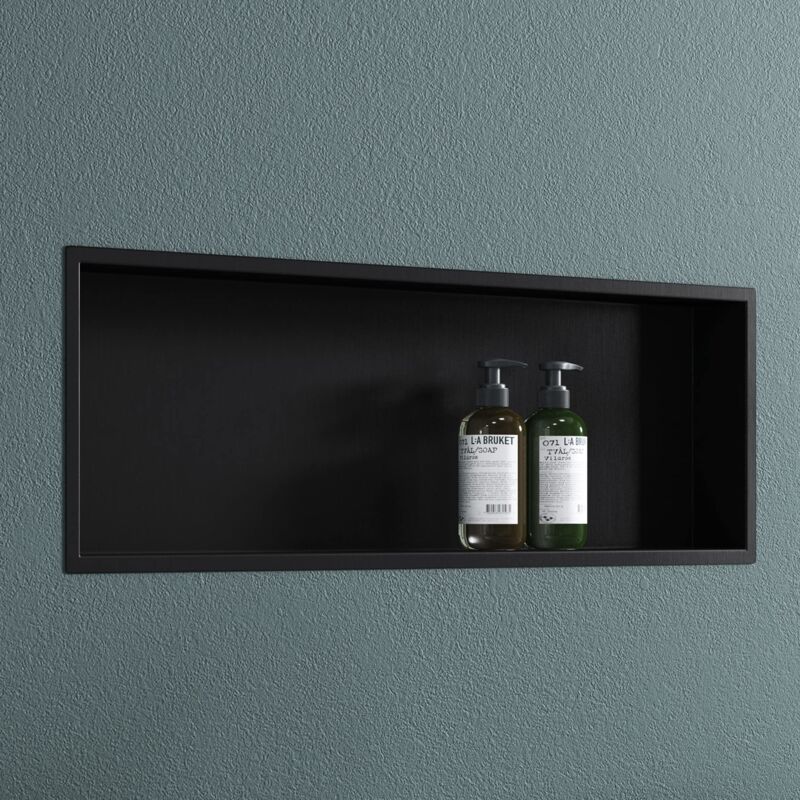 foto del prodotto nicchia doccia da incasso mensola da parete per bagno ripiano integrato porta shampoo 30x90x8.3 cm nero doporro