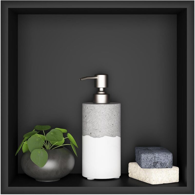 foto del prodotto nicchia per bagno, nicchia doccia a parete in acciaio inox, nicchia doccia a parete monostrato, nicchia doccia integrata 32x32x12,5cm, nera
