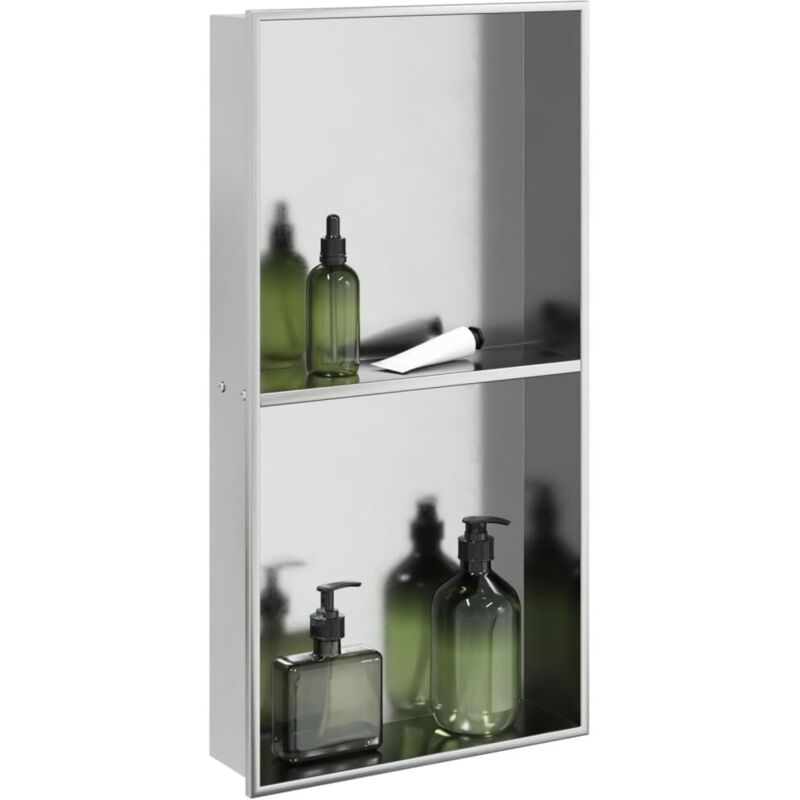foto del prodotto nicchia per doccia argento spazzolato 32x62x9cm in acciaio inox vidaxl