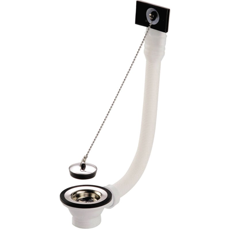 foto del prodotto nicoll piletta per lavello in pvc con griglia in acciaio inox, tappo e bocca di erogazione con troppopieno da 70 mm foro da 50 mm