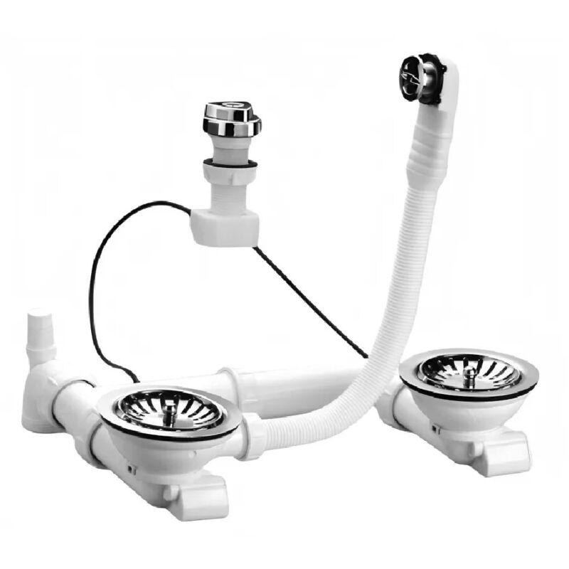 foto del prodotto nicoll scarico automatico completo cromato per lavello doppio 0204115