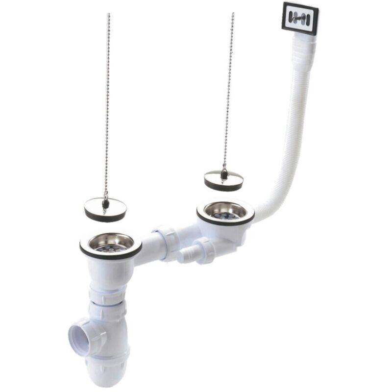 foto del prodotto nicoll scarico completo per lavello grs synthse 2 vasche con sifone e troppopieno 84 foratura 60mm