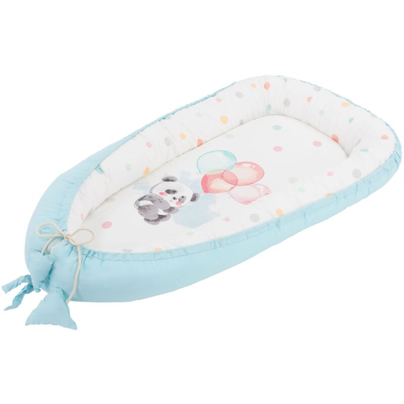foto del prodotto nido per neonati azzurro panda 90x50 cm cotone bifacciale ipoallergenico portatile nido multifunzionale per bambini nido di coccole da viaggio riduttore neonato bozzolo per lettino culla - joyz