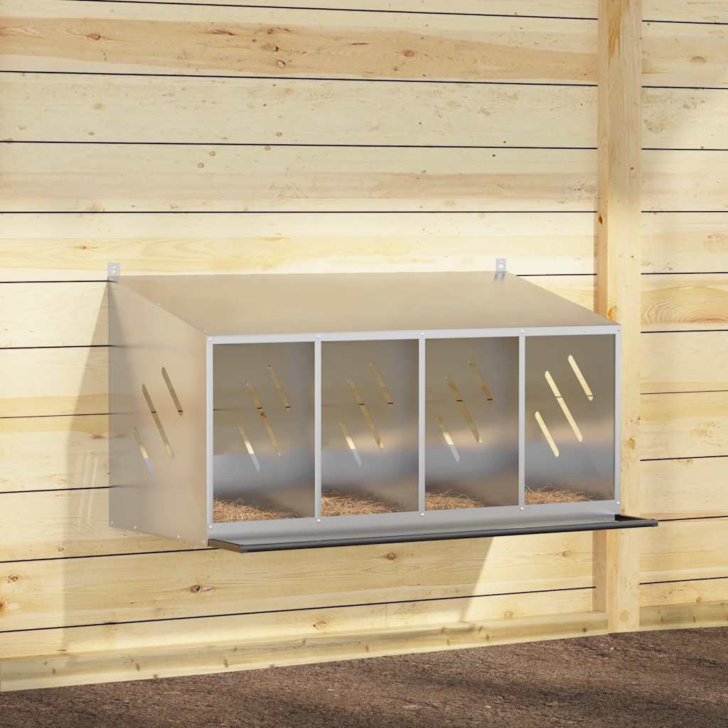 foto del prodotto nido per polli con 4 scomparti in metallo galvanizzato argento