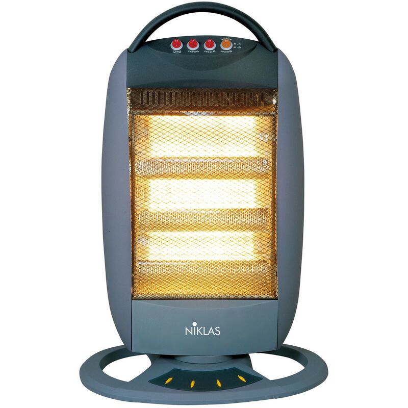 foto del prodotto niklas stufa alogena elettrica per interno in abs grigia da 1200 w oscillante