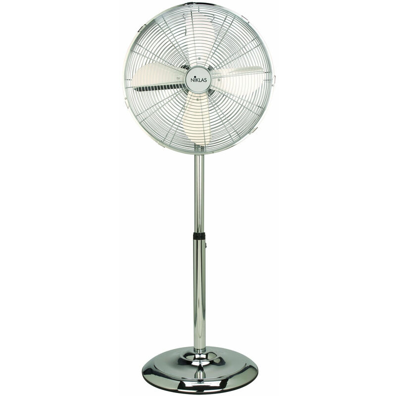 foto del prodotto niklas ventilatore a piantana interamente in acciaio 4 pale 40 cm vintage newage chrome