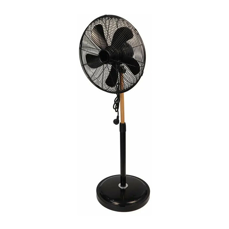 foto del prodotto niklas ventilatore con 5 pale a piantana con rifiniture in legno industrial style