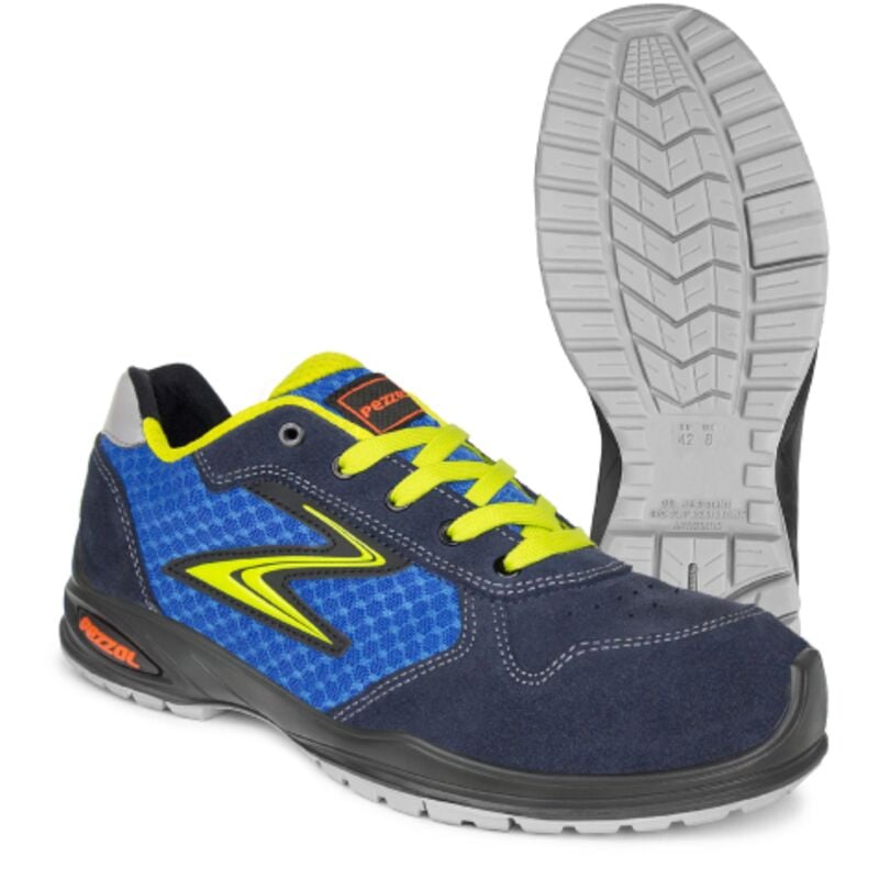 foto del prodotto niky s1p src scarpe da lavoro basse antinfortunistica n.46 in pelle scamosciata velourtech tessuto traspirante blu giallo fluo 46 pezzol