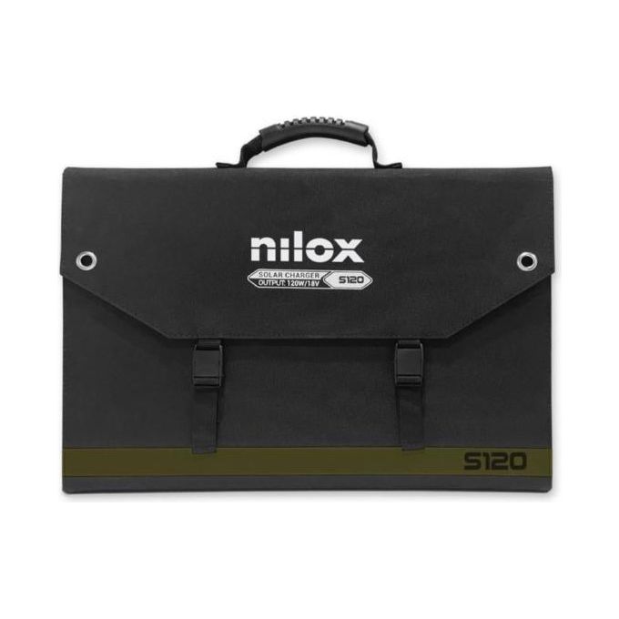 foto del prodotto nilox pannelli solari s120, pannello fotovoltaico monocristallino da 120w per gite fuoriporta e uso domestico, ricarica di devices a 5v, power station ed elettrodomestici se collegato con inverter