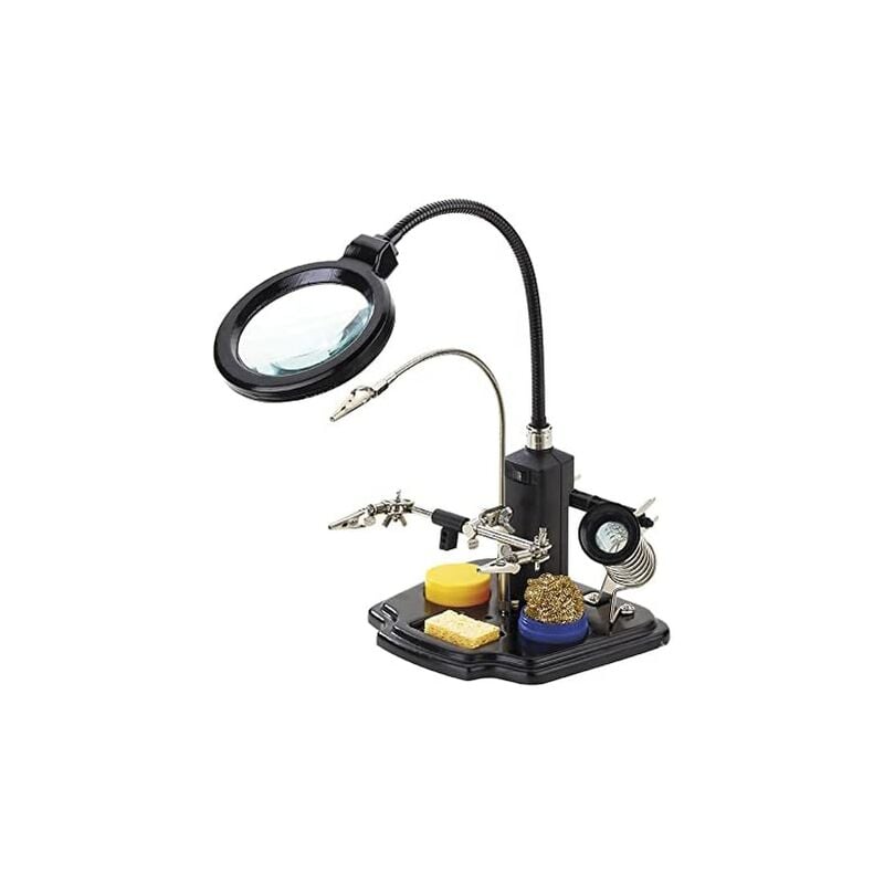 foto del prodotto nimo - supporto per saldatore con lente d'ingrandimento e clip a coccodrillo hrv7571